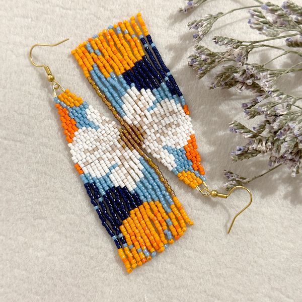 White Beaded Flower Earrings, Boho Floral Jewelry