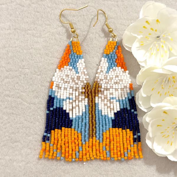 White Beaded Flower Earrings, Boho Floral Jewelry