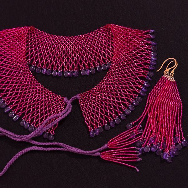 Pink Purple Fringe Earrings, Long Beaded Tassel Jewelry
