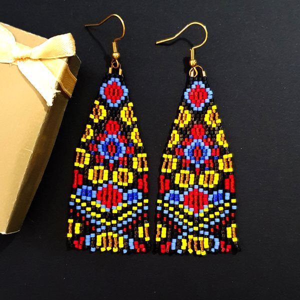 Colorful Seed Bead Earrings, Handmade Boho Chic Jewelry