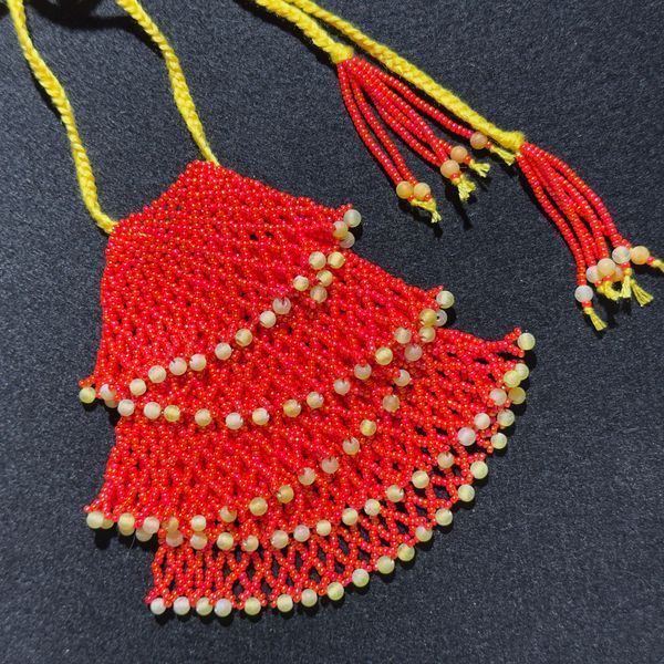 Ukrainian Sylyanka Red Necklace, Handmade Gerdan Choker with Yellow Agate