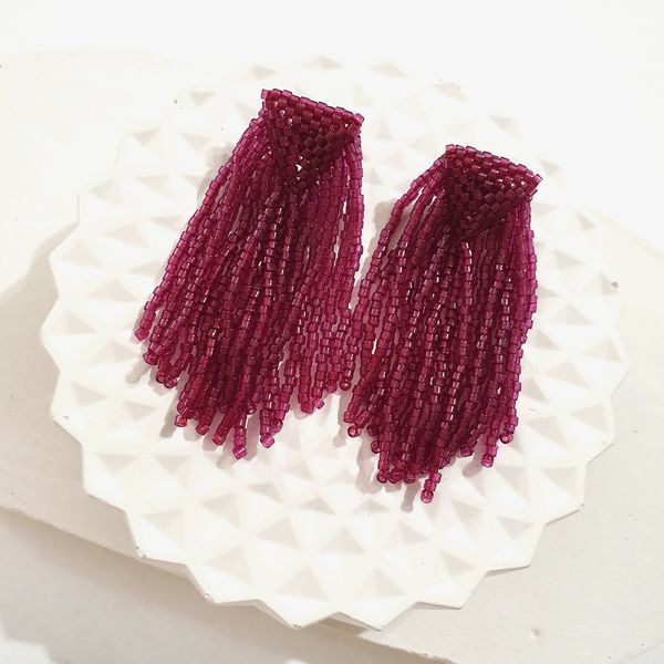 Bordo Miyuki Fringe Dainty Stud Earrings