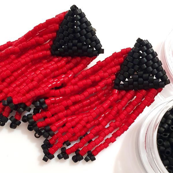 Red and Black Stud Dangle Earrings, Statement Vintage Quirky Small Earrings