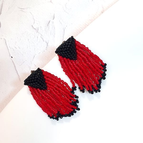 Red and Black Stud Dangle Earrings, Statement Vintage Quirky Small Earrings