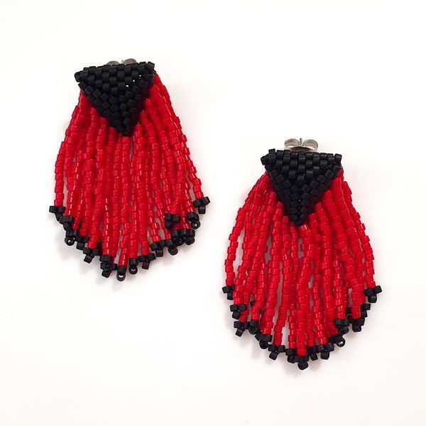 Red and Black Stud Dangle Earrings, Statement Vintage Quirky Small Earrings
