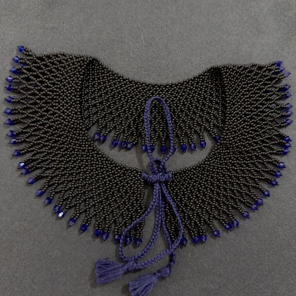 Czech Bead Folk Jewelry, Black Womens Necklace, Handmade Gerdan Choker