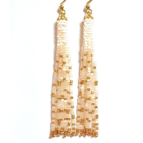 Beige Gold Beaded Earrings