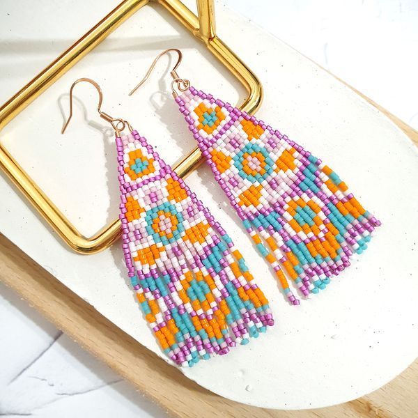 Gentle Beaded Fringe Earrings, Colorful Bohemian Seed Beads Jewelry