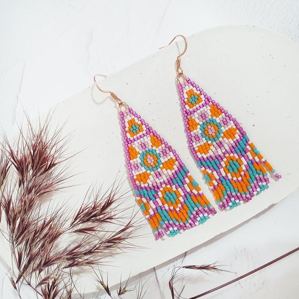 Gentle Beaded Fringe Earrings, Colorful Bohemian Seed Beads Jewelry