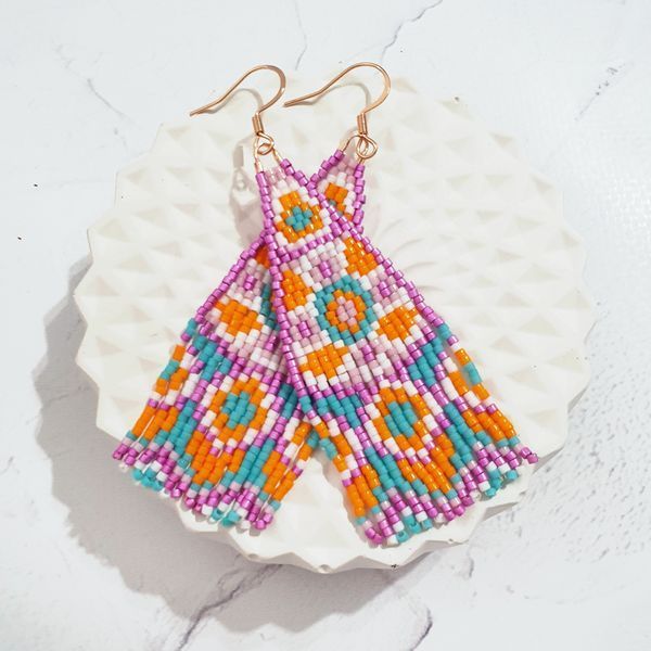 Gentle Beaded Fringe Earrings, Colorful Bohemian Seed Beads Jewelry