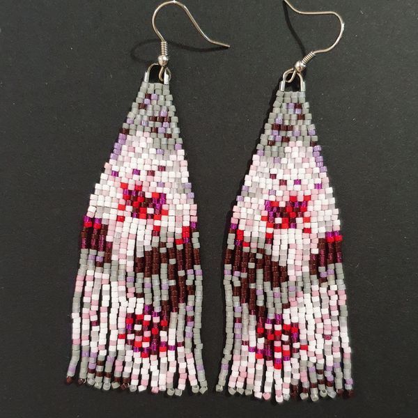 Cherry Blossom Beaded Earrings, Pink Floral Fringe Boho Jewelry