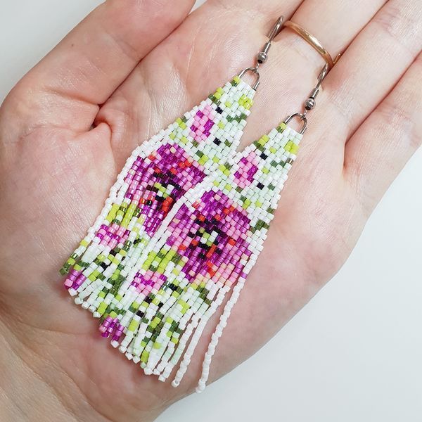 White Pink Flower Dangle Jewelry, Floral Boho Statement Earrings, Garden Style