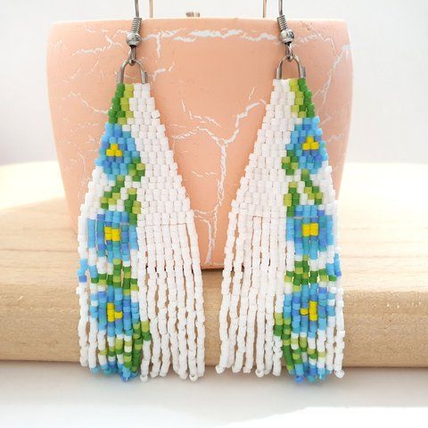 Blue Blossoms Earrings Miyuki Delica, Soft Floral Seed Bead Dangle
