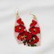 Red Poppy Beaded Fringe Earrings, Beige Floral Miyuki Dangle