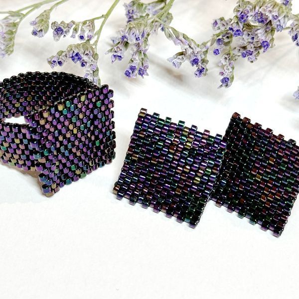 Dark Multicolor Miyuki Delica Beaded Ring